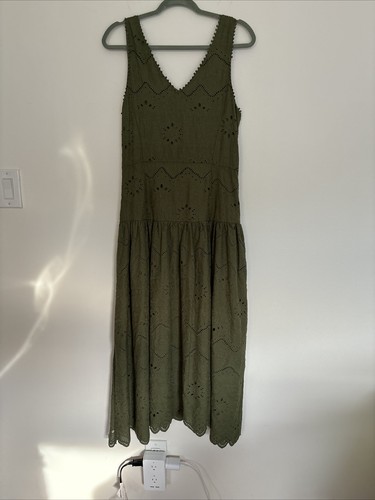 Abito midi House of Harlow donna con occhielli linea A taglia 10 nuovo con etichetta verde - Foto 9 di 12