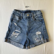 Aeropostale Women Shorts 2 Blue Denim Super High Rise Curvy Midi Distressed 3  