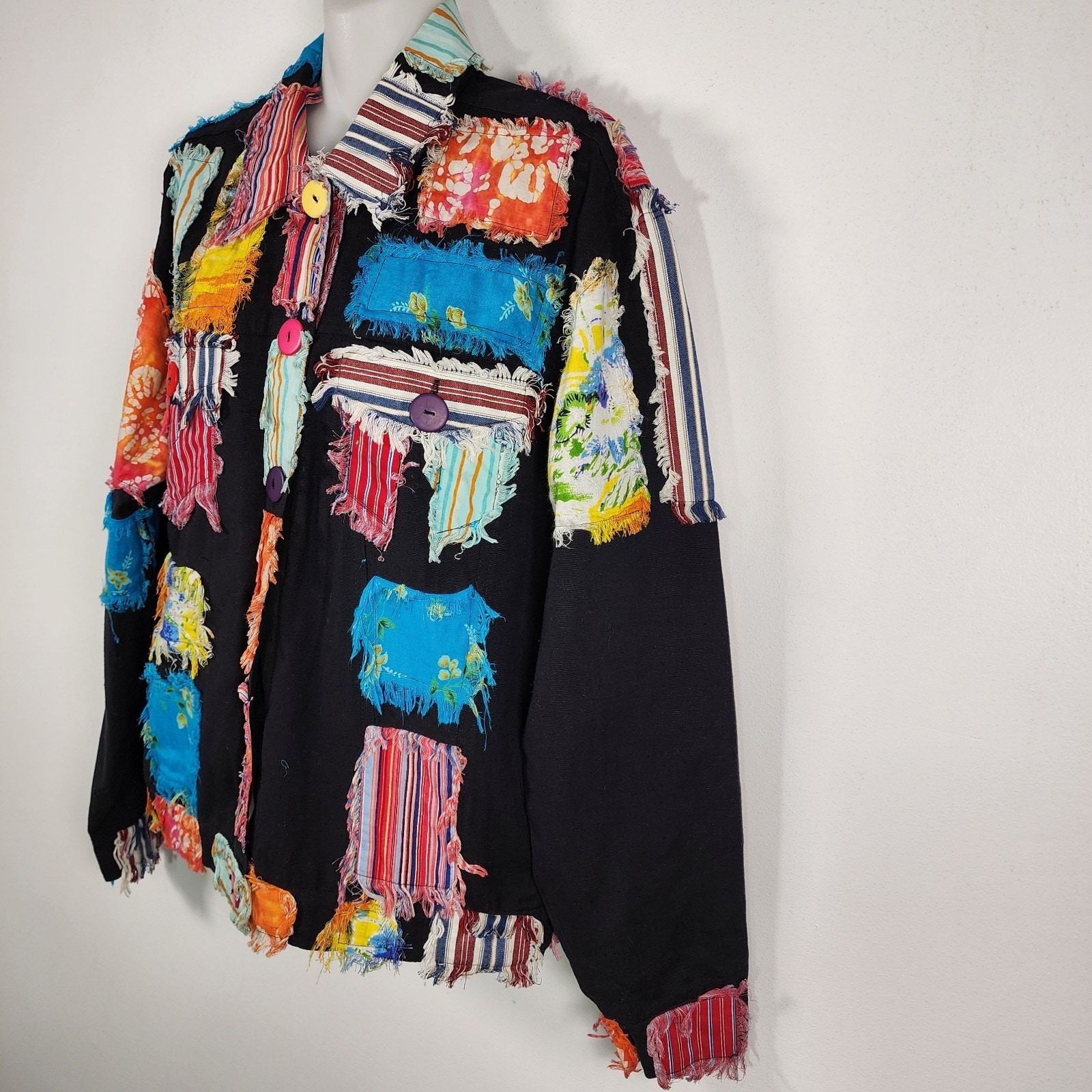 Vtg New Direction Patchwork Jacket Black Cotton B… - image 5