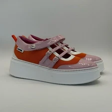 CAREL Paris Baskina Leather Platform Sneakers Pink Orange Mary Jane US 9