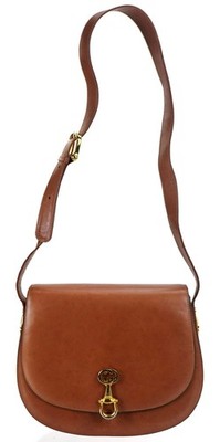 Vintage GUCCI Brown Leather Flap Top Gold Horsebit Crossbody Shoulder Bag Italy