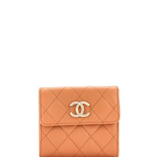 Chanel CC Trifold Double Flap Wallet Quilted Caviar Small