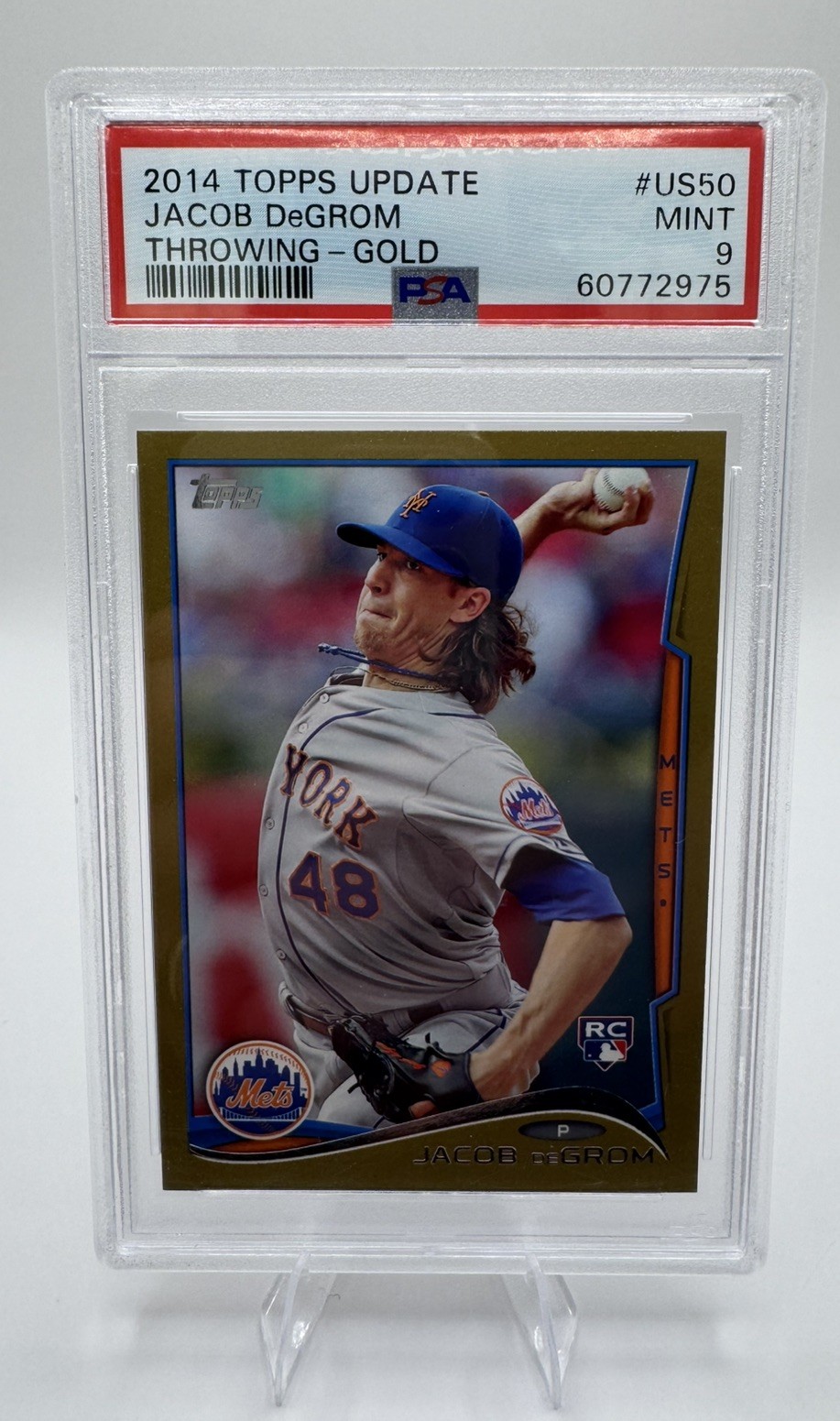 2014 Topps update Jacob Degrom Throwing- GOLD /2014 RC PSA 9 True Topps Rookie