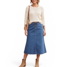 Emma James Denim Maxi Skirt Blue Lace Up Front Western Boho Petite 12P NWT