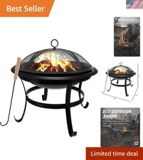 Stylish 22" Gas One Fire Pit - Wood Burning with Mesh Safety Lid for Outdoors
