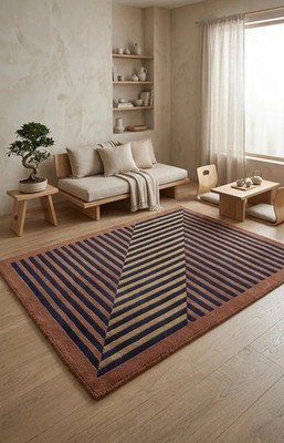 Hand Tufted Wool Rug, Abstract Geometric Stripe Area Carpet, Modern Living Room