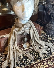 Vintage Silver Western Cowboy Spur Dance Bandana Scarf Slide Clip Ring 56” Beige