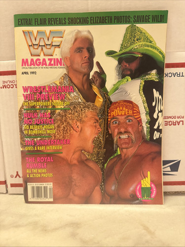 WWF WWE Magazine APRIL 1992 Ric Flair Randy Savage Hogan + Merchandise Catalog