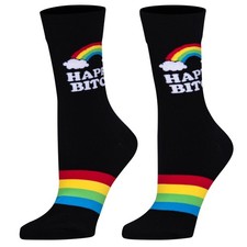 Cool Socks, Women's Funny Designer Novelty Socks, Happy Bitch Crew, Adult Medium