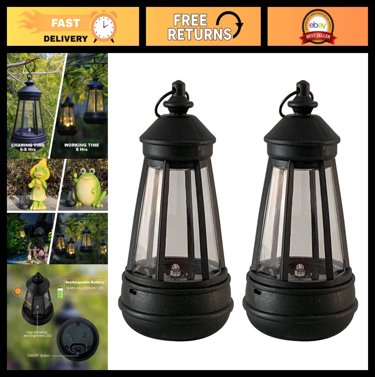 Mini Solar Lanterns - 2 Pack Outdoor LED Figurines, Waterproof IP44, DIY Garden