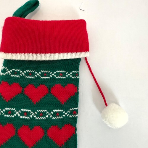 Vintage Kurt Adler Red Green White Knitted Christmas Stocking Hearts 1984 READ - Picture 2 of 4