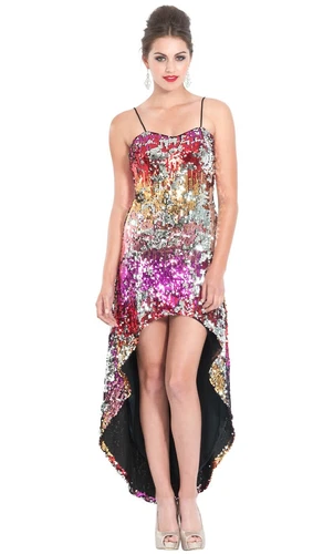 New with Tags Sequin High-Low Red Carpet Prom Formal Dress, Large, Pink-Multi