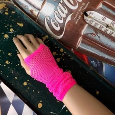 80s Fishnet Gloves / Mini Diamond Net Fingerless Glove / Arm Warmer