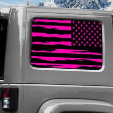 Rear Window Wrap Graphic Decal For Jeep Wrangler 2011-2020 Torn Flag Star Pink