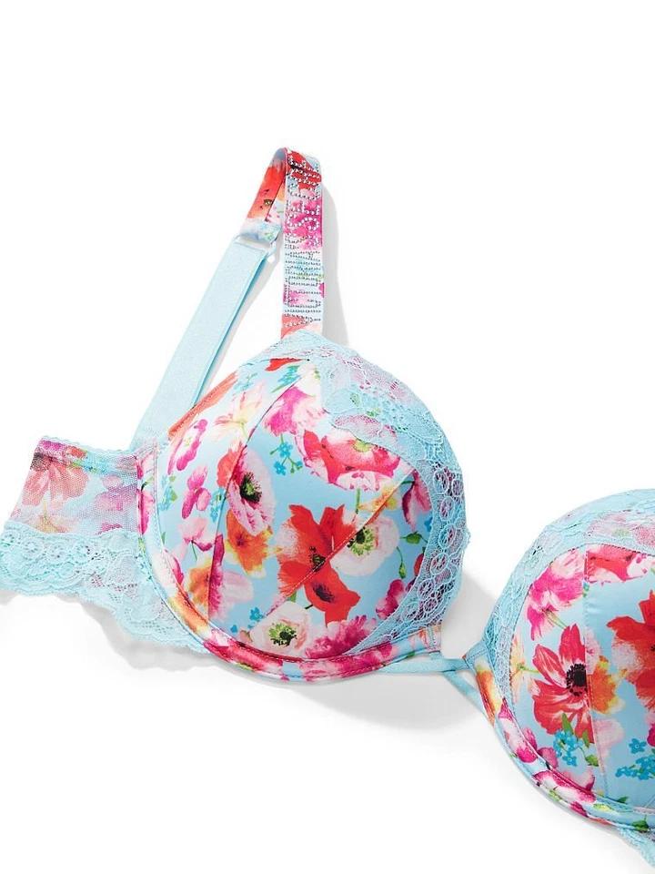 Sujetador push-up Victoria's Secret Bombshell correa brillante floral 36B azul amapola nuevo con etiquetas Foto 3 de 4