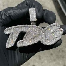 5Ct Round Pass Tester Moissanite Custom Letter Pendant 14K White Gold Plated