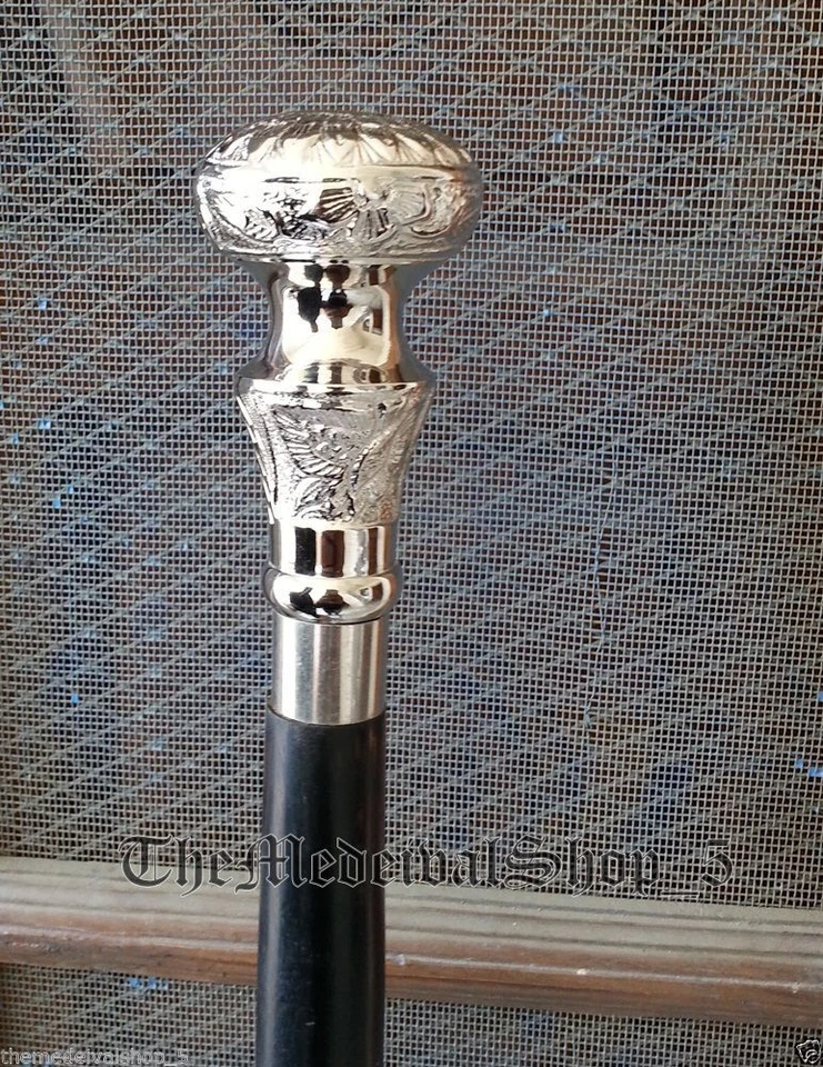 Designer  Walking Cane Wooden Walking Stick Silver Brass Handle Knob Gift - Image 3 of 4