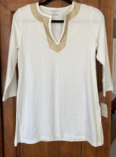 liz claiborne Tunic top S Ivory With Gold Decorative Neck Edge NWT