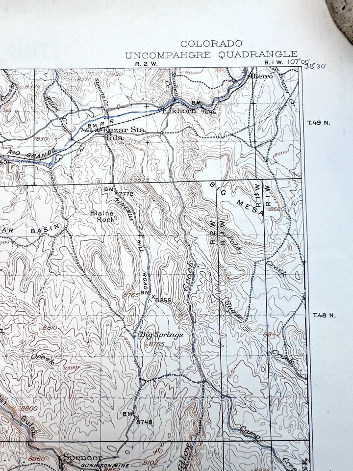 Mapa topográfico vintage 1944 - Uncompahgre, Colorado - 20" x 16,5" Foto 3 de 4