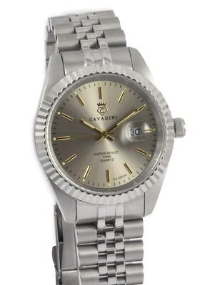 CAVADINI Herrenuhr Leonardo CV-330NJ Edelstahl Band 5-reihig Pearl XL Stahl-grau