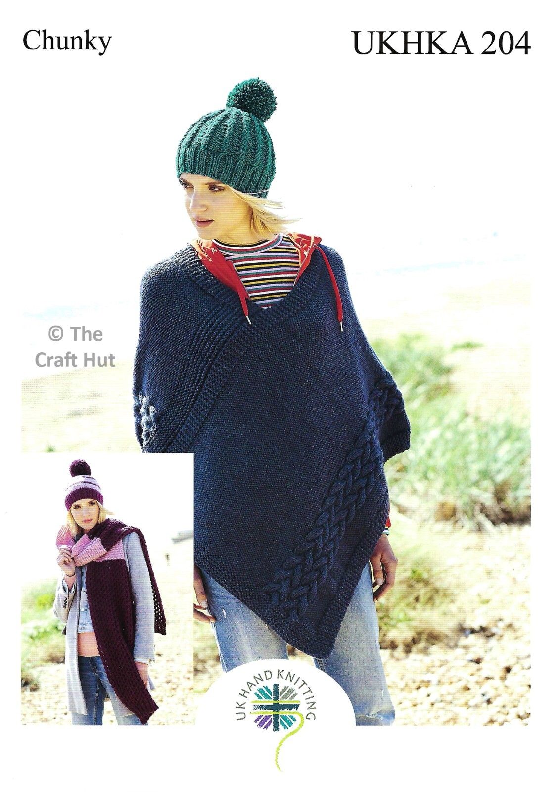 Hand Knitting PATTERN ONLY Adults Chunky Poncho, Hat & Scarf UKHKA204 New