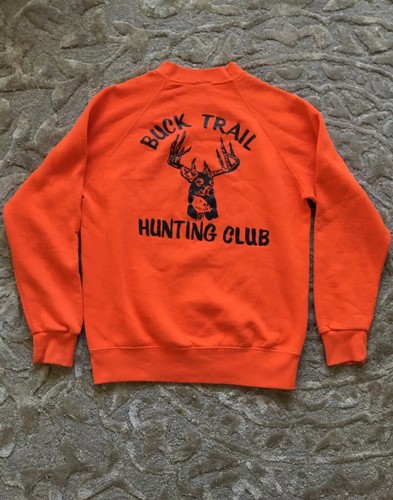 Rare 1980s Vintage SOFFE SWEATS Sweatshirt ORANGE Buck Trail HUNTING CLUB L USA - 第 2/9 張圖片