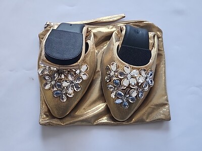 Silky Toes ST Ballet Style Slip on Portable Travel Foldable Shoes GOLD Size 9