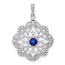 14k White Gold Sapphire and Diamond Pendant 2.38g Gift for Mother