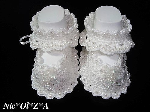 Booties Sandals Handmade Crochet  Flower Half Pearls
