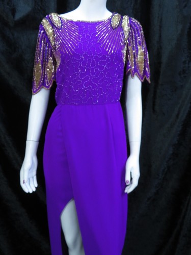 Virgos Lounge purple embellished long split occasional party evening dress UK 6 - Picture 2 of 12
