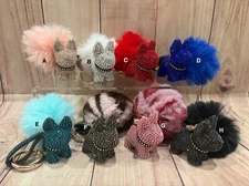 French Bulldog Rhinestone Bling Keychain w/pom pom