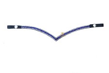 Navy Blue/White 3 Row Crystal V Shape Snap Browband For Horse All Size Available