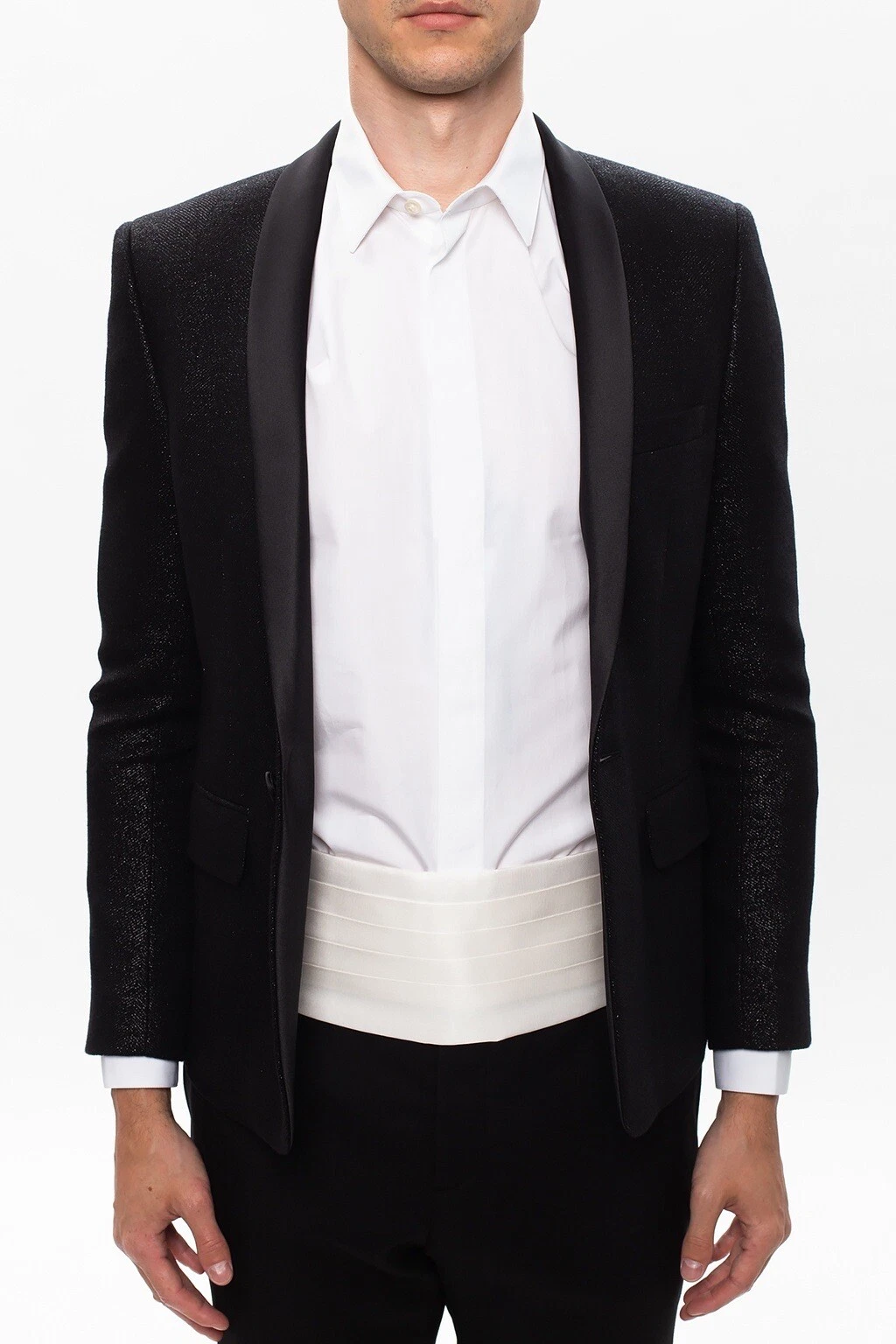 CEINTURE SMOKING CUMMERBUND GUCCI homme en soie blanche faille classique neuve avec étiquettes taille L/XL
