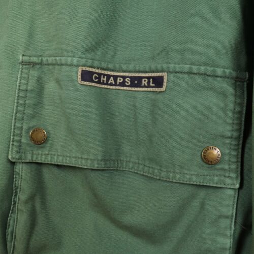 Chaps Ralph Lauren Green Bomber Jacket Men's Large Full Zip Leather Collar Patch - Picture 5 of 17
