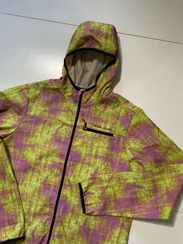 Pearl Izumi Abstract Neon Pink Windbreaker Light Cycling Zip Hooded Jacket Sz. L - Picture 3 of 8