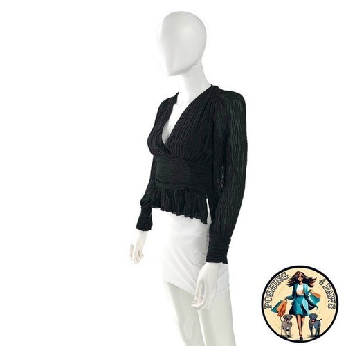 Petal and Pup NEW Delilah Pleated Peplum V Neck Blouse Top in Black Size XS - Picture 4 of 9