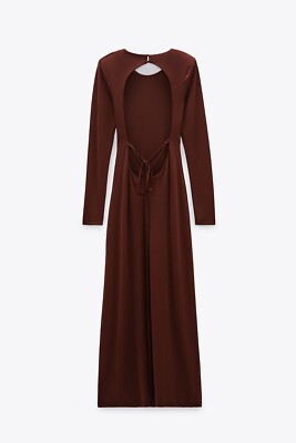NEW ZARA Maxi Dress With Shoulder Pads, Open Back Slit (Size