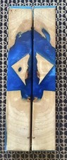 2 Pen Blanks Book Matched Hybrid Stabilized Wood Hackberry Burl Resin Blue White