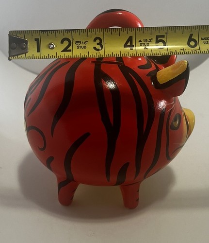 VTG Hand Painted Mexican Folk Art Clay/Ceramic Tiger Piggy Bank w/stopper EUC - Picture 10 of 10