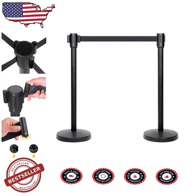 Sturdy Black Retractable Belt Stanchions-Premium Crowd Control Solutions 2-Pack