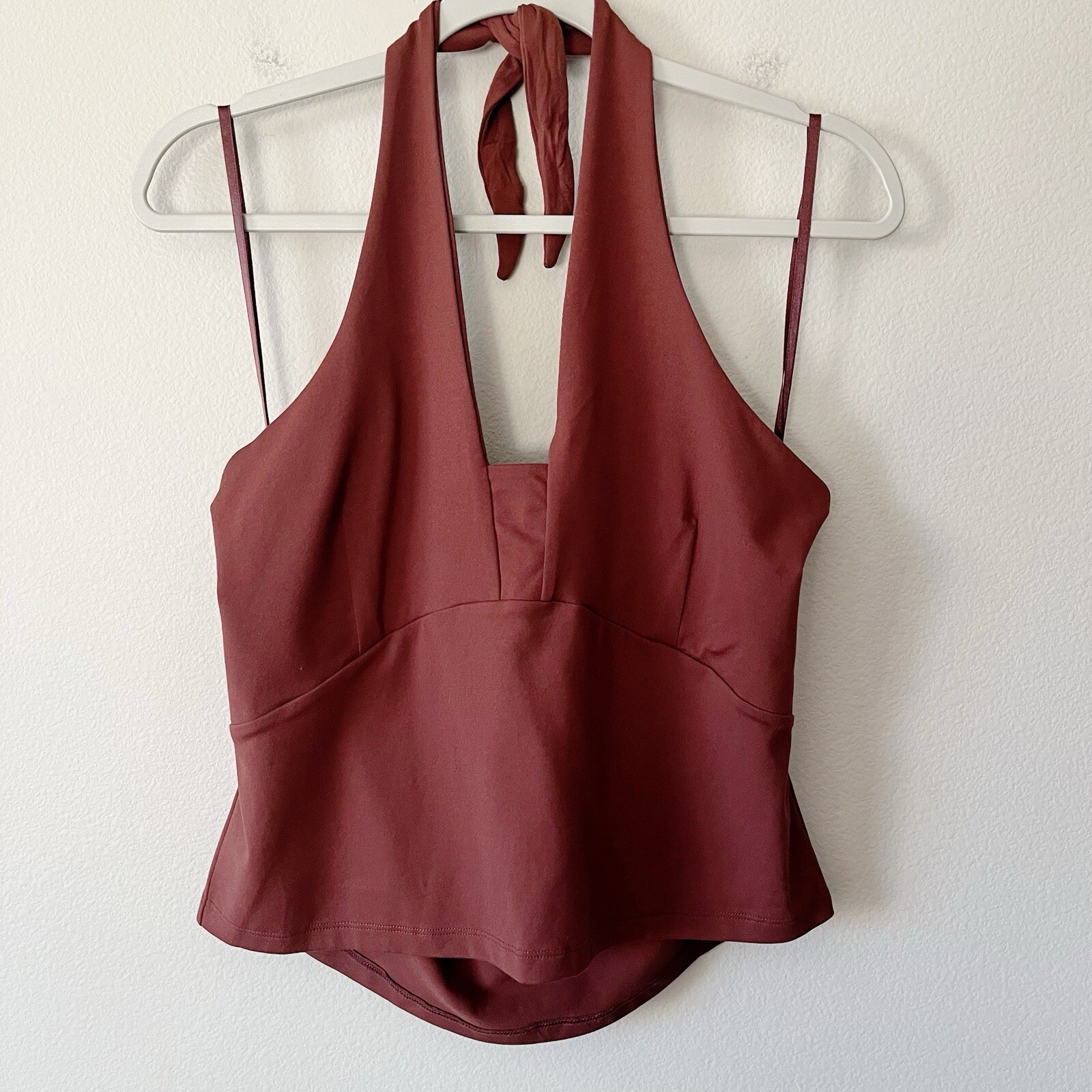 By Anthropologie Tailored Halter Top Cocoa Brown Size XL Plunge Neck New