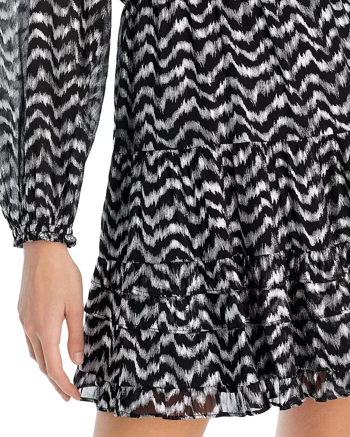 Vestido Aqua Metálico Onda Rayas Manga Larga Volantes L19311 Para Mujer Talla S Foto 4 de 4