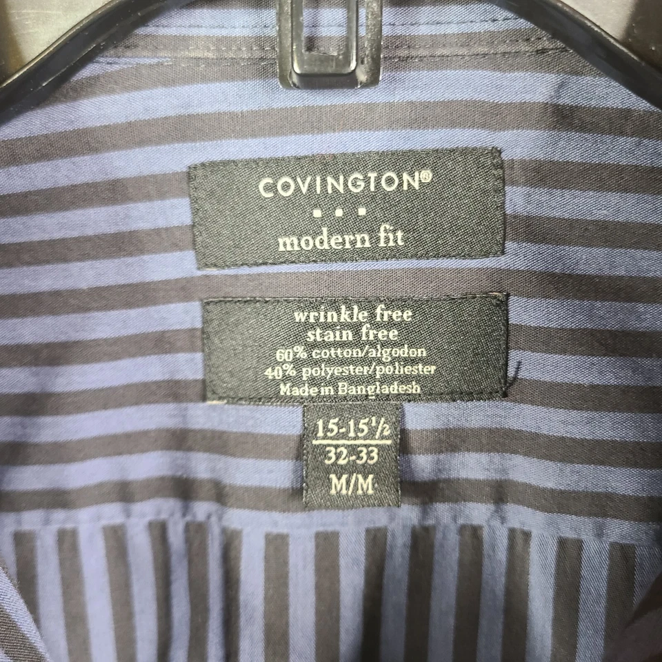 Covington Shirt Mens Medium Blue Black Striped Modern Fit Button Up Wrinkle Free - Image 4 of 4