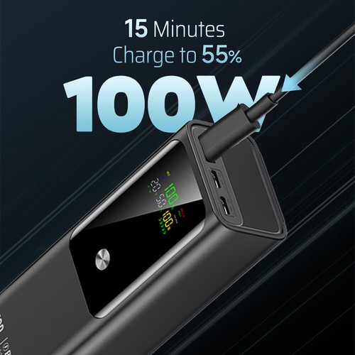 2025 Powerbank 50000mAh Externer Akku USB C 100W Ladegerät für Handy Laptop DE - Zdjęcie 12 z 21