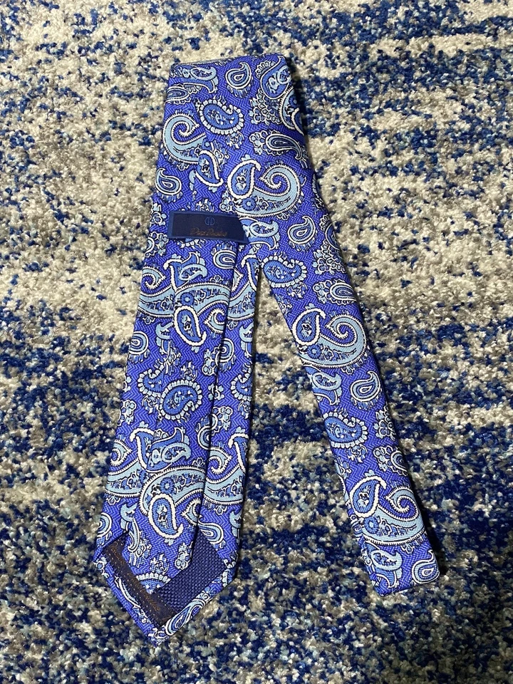 Corbata David Donahue Tonos de Azul Negro Blanco Paisley Seda Italiana Hecha a Mano Foto 3 de 4