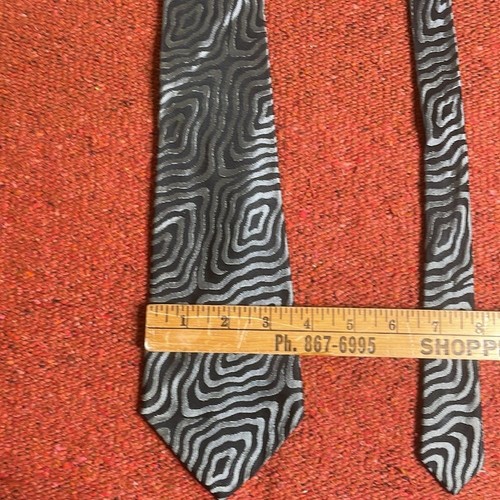 Vintage Krawatte Psychodelic Metallic Silber Schwarz Polyester - Bild 3 von 5