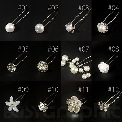 Bridal Hair Pins Rhinestone Pearl Diamante Flower Slide Clips