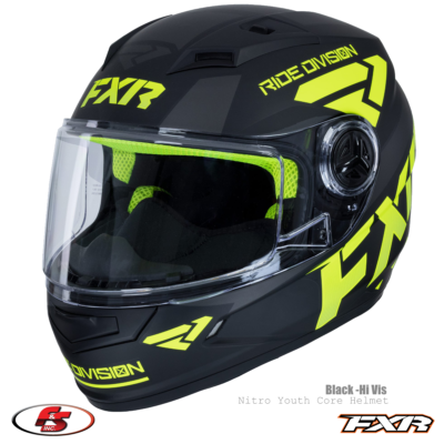NEW FXR Nitro Youth Core Snowmobile Helmet Black/Hi Vis MD