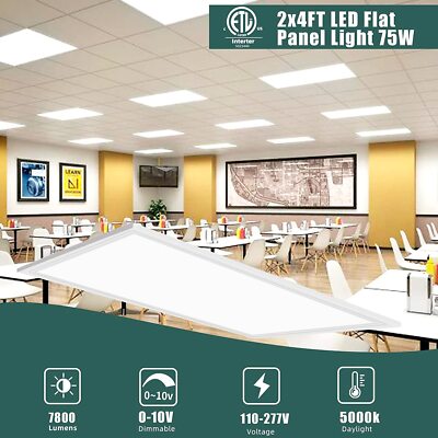 2x4 FT LED Flat Panel Troffer Light,75W 8400lm Fixture for Office,0-10V Dimmable