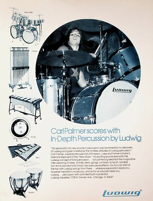 1974 Carl Palmer Emerson Lake & Palmer Ludwig Percussion Drums - Vintage Ad